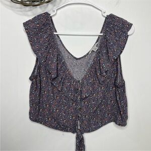 American Eagle Floral Ruffle Crop Top Size Large